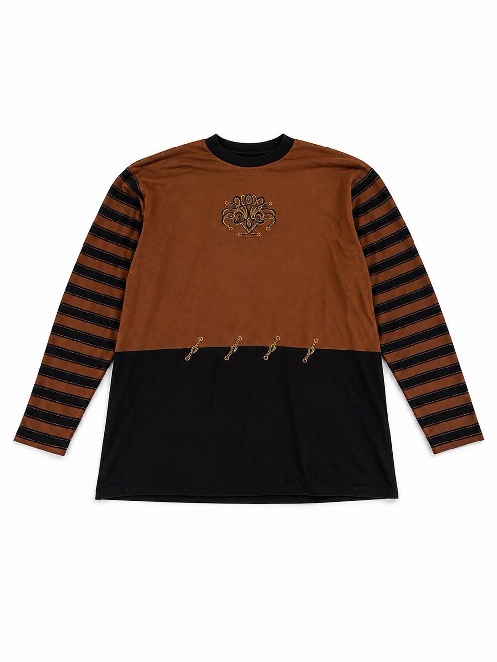 Vintage Barbara Gerwit Women’s Large Brown Black Embroidered Long Sleeve Top
